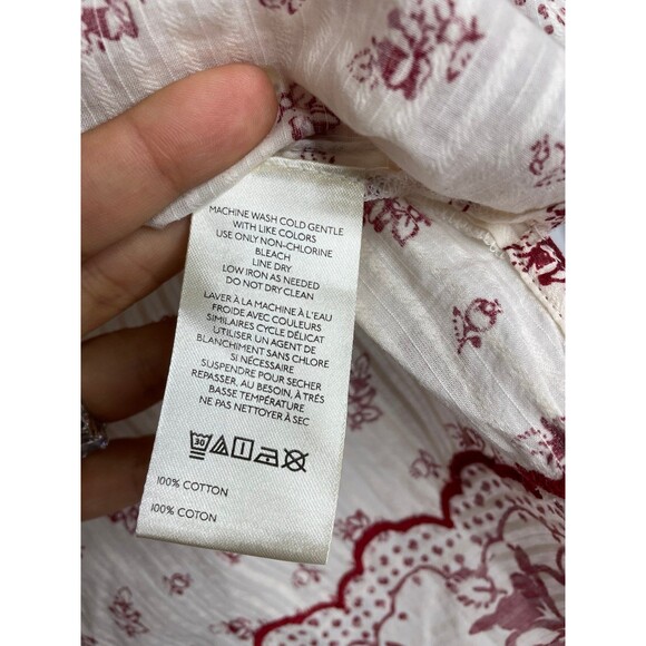 Pilcro Anthropologie Floral Boho Peasant Top S White Red Embroidered Border - Picture 7 of 7